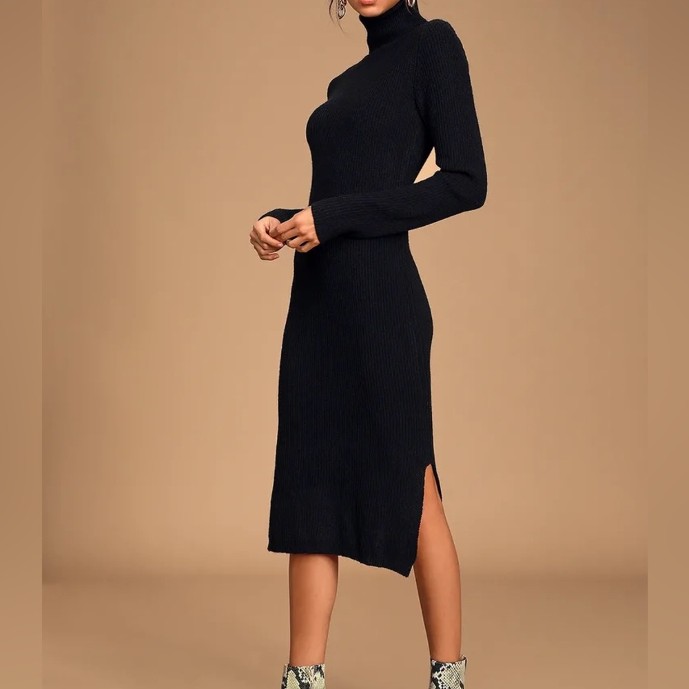 Sheerah Black Turtleneck Midi Sweater Dress